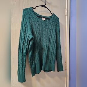 St. John's Bay Woman's Green Cable Knit Sweater Sz 0X